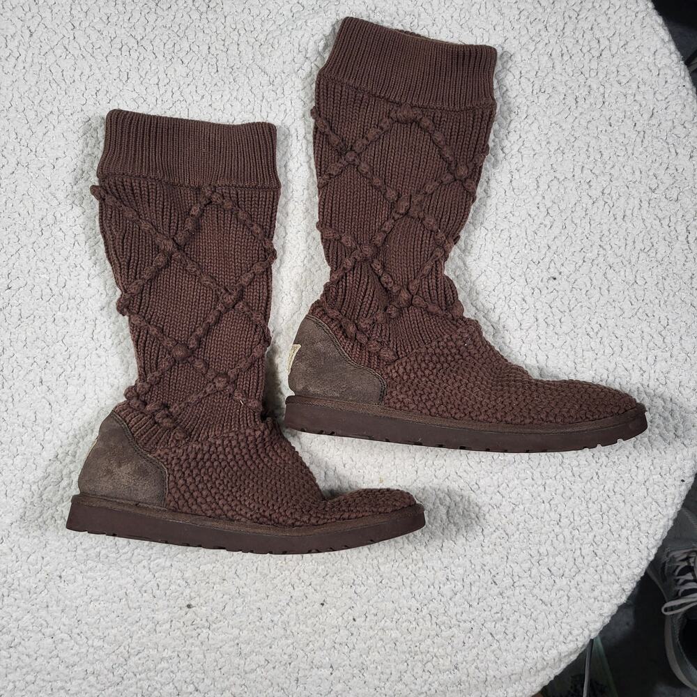 UGG Classic Cardy Cabled Knit Boots in brown wool blend Women's size 9